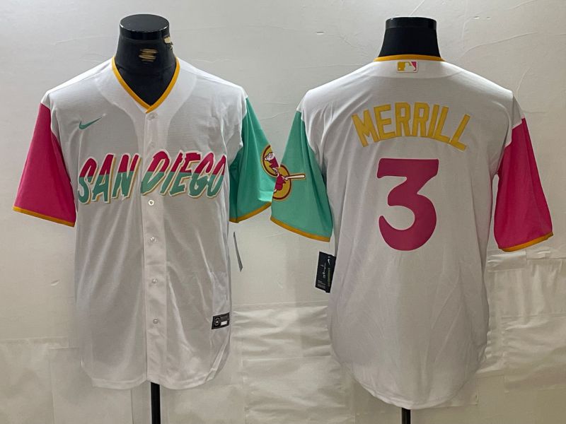 Men San Diego Padres #3 Merrill White City Edition 2024 Nike MLB Jersey style 2->san diego padres->MLB Jersey